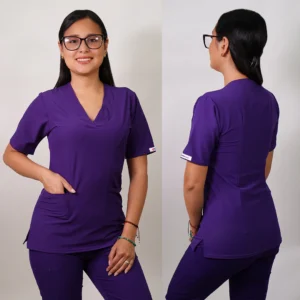 DELANTAL MUJER TELA ANTIFLUIDOS. MORADO - ART. CLASICO-4-A