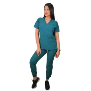 CONJUNTO ANTIFLUIDO TRADICIONAL VERDE TURQUESA, CON JOGGER.