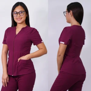 DELANTAL MUJER ANTIFLUIDOS AZALEA CON CIERRE. BERENJENA - ART. AZALEA-23