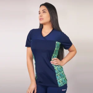 DELANTAL MUJER TELA ELASTICADA C/APLIC. ESTAMPADA AL COSTADO. COMBINA CON AZUL MARINO - ART. 2272
