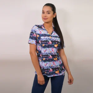 DELANTAL MUJER TELA ELASTICADA ESTAMPADA. COMBINA CON AZUL MARINO - ART. 2424