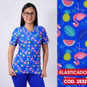 DELANTAL MUJER TELA ELASTICADA ESTAMPADA CISNES. COMBINA CON AZUL REY - ART. 2532