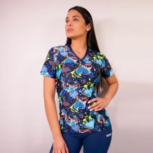 DELANTAL MUJER TELA ELASTICADA ESTAMPADA. COMBINA CON AZUL MARINO - ART. 2283