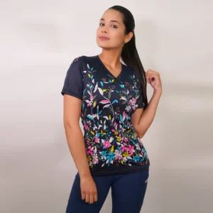 DELANTAL MUJER TELA ELASTICADA ESTAMPADA. COMBINA CON AZUL MARINO - ART. 2455