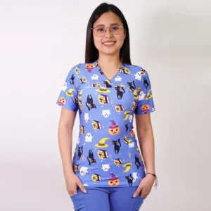 DELANTAL MUJER TELA ELASTICADA ESTAMPADA HALLOWEEN. COMBINA CON CELESTE - ART. 2476