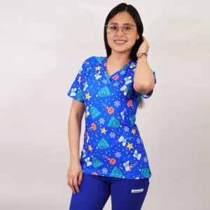 DELANTAL MUJER TELA ELASTICADA. NAVIDAD. AZUL REY - ART. 2481