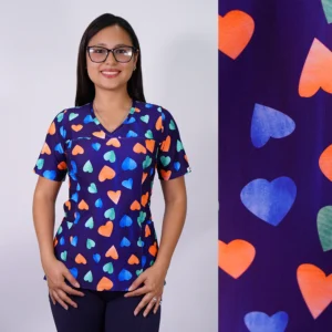 DELANTAL MUJER TELA ELASTICADA- ESTAMPADO CORAZONES COLORES- AZUL MARINO - ART. 2529