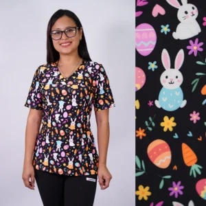 DELANTAL MUJER TELA ELASTICADA- ESTAMPADO CONEJOS- NEGRO - ART. 2531