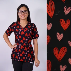DELANTAL MUJER TELA ELASTICADA- ESTAMPADO CORAZONES-NEGRO - ART. 2533