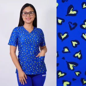 DELANTAL MUJER TELA ELASTICADA- ESTAMPADO CORAZONES- AZUL REY - ART. 2534