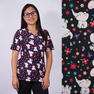 DELANTAL MUJER TELA ELASTICADA- ESTAMPADO ELEFANTES- NEGRO - ART. 2535