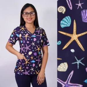DELANTAL MUJER TELA ELASTICADA ESTAMPADO MAR - AZUL MARINO - ART. 2538
