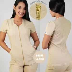 DELANTAL ANTIFLUIDOS MUJER LIRIO CON CIERRE. BEIGE - ART. LIRIO-11