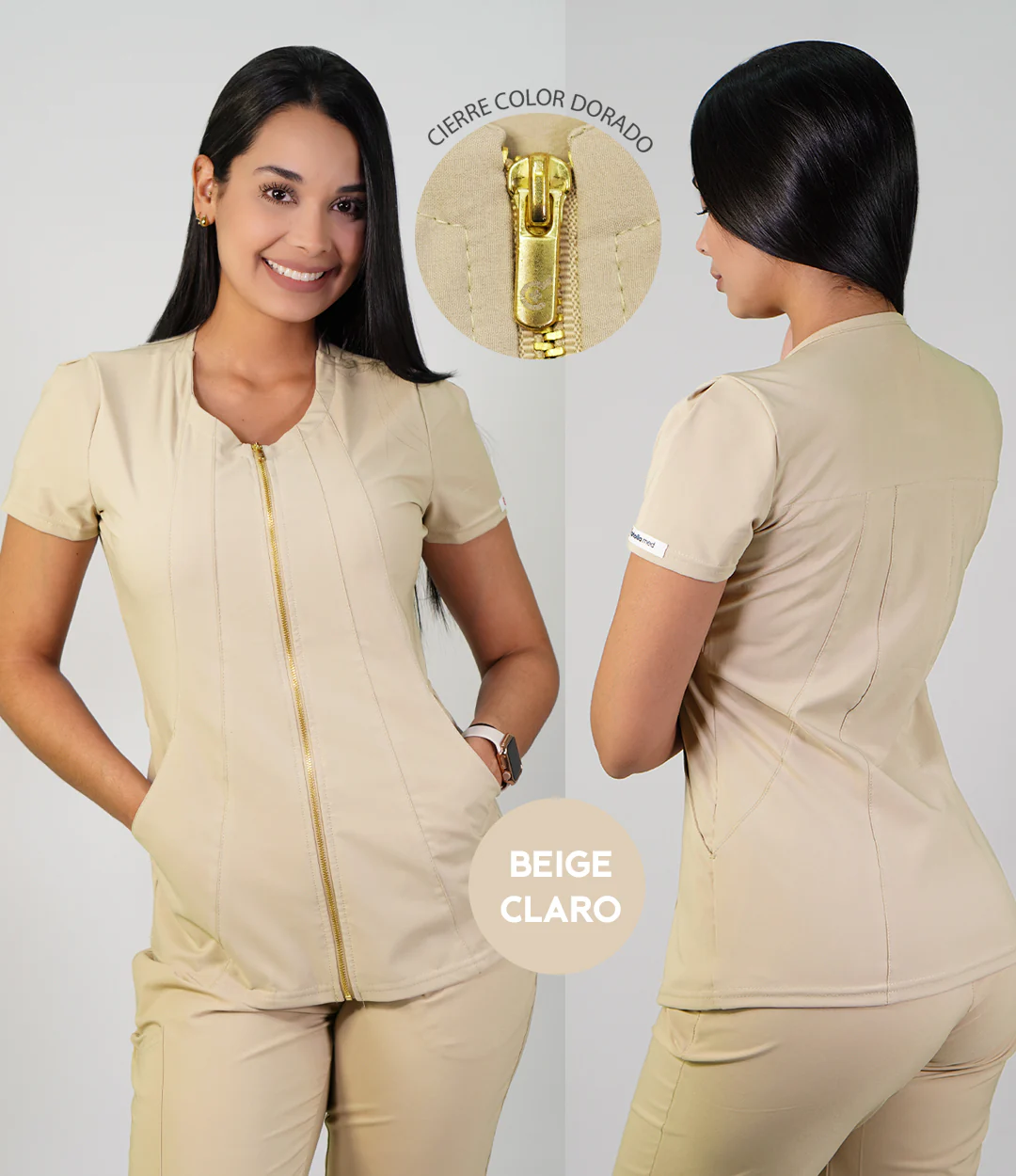 DELANTAL ANTIFLUIDOS MUJER LIRIO CON CIERRE. BEIGE - ART. LIRIO-11