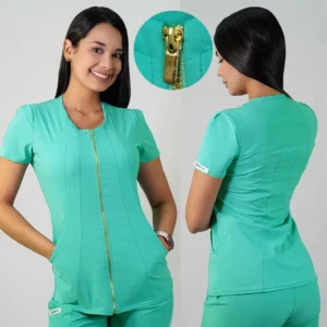 DELANTAL ANTIFLUIDOS MUJER LIRIO CON CIERRE. VERDE PASTEL - ART. LIRIO-17